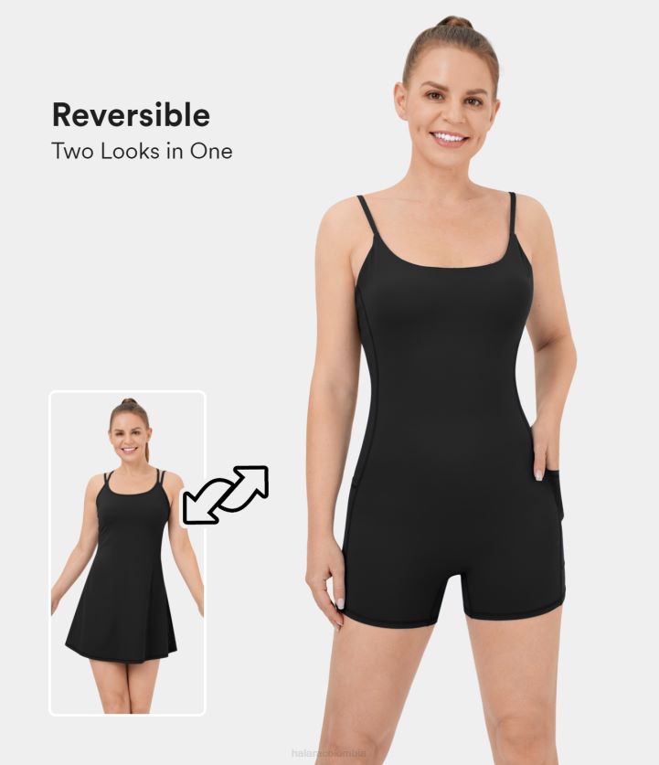 ropa activa negro BBV2NZ945 mujer Halara Conjunto de body con vestido activo de yoga de 2 piezas sin espalda de felpa softlyzero para todos los días