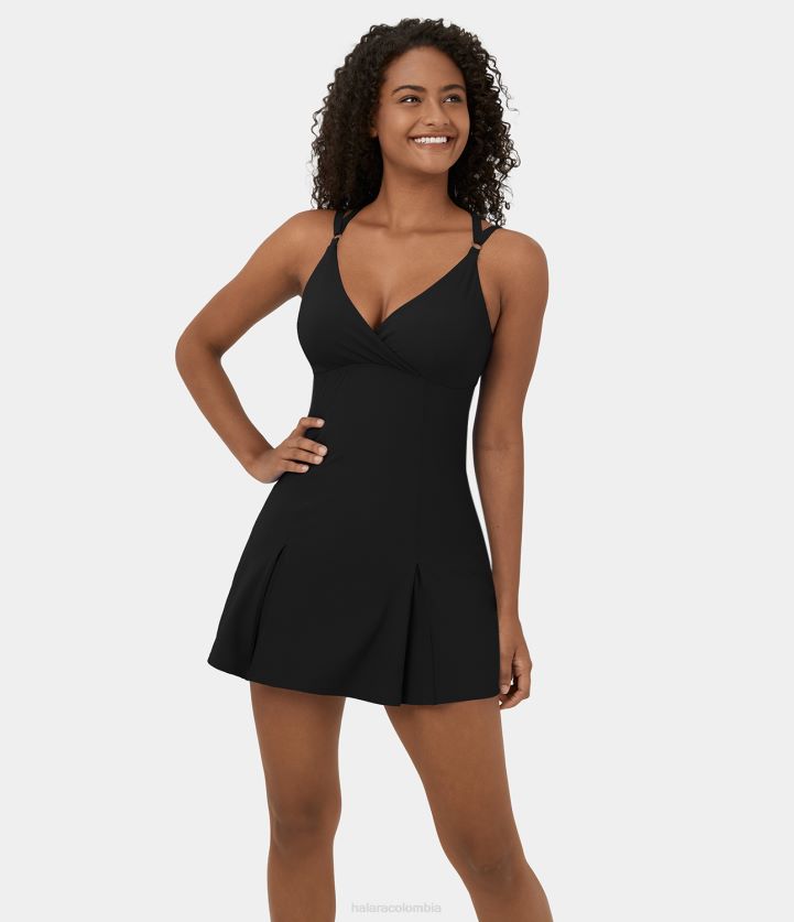 ropa activa negro BBV2NZ949 mujer Halara mini vestido activo de tenis con abertura en la espalda y correa ajustable