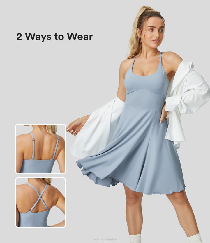 ropa activa niebla azul BBV2NZ861 mujer Halara Vestido activo de baile sin espalda, con correa ajustable y extraíble, tacto fresco