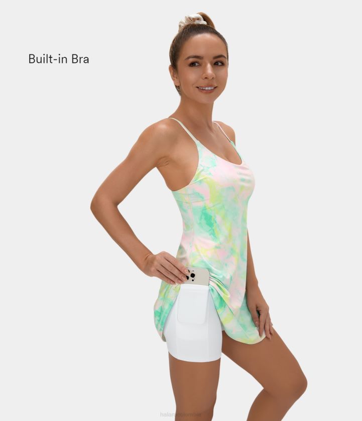 ropa activa ola de ensueño BBV2NZ828 mujer Halara Softlyzero mini vestido activo de danza sin espalda con bolsillos 2 en 1 de felpa con vuelo en color acuarela