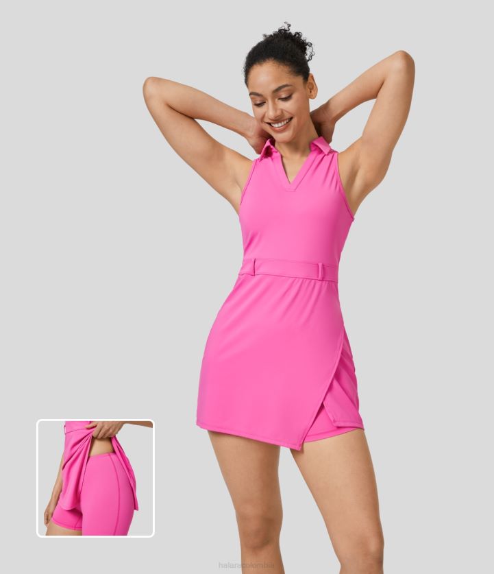 ropa activa precioso rosa empolvado BBV2NZ906 mujer Halara vestido activo de mini golf de secado rápido de 2 piezas con bolsillo dividido en el cuello