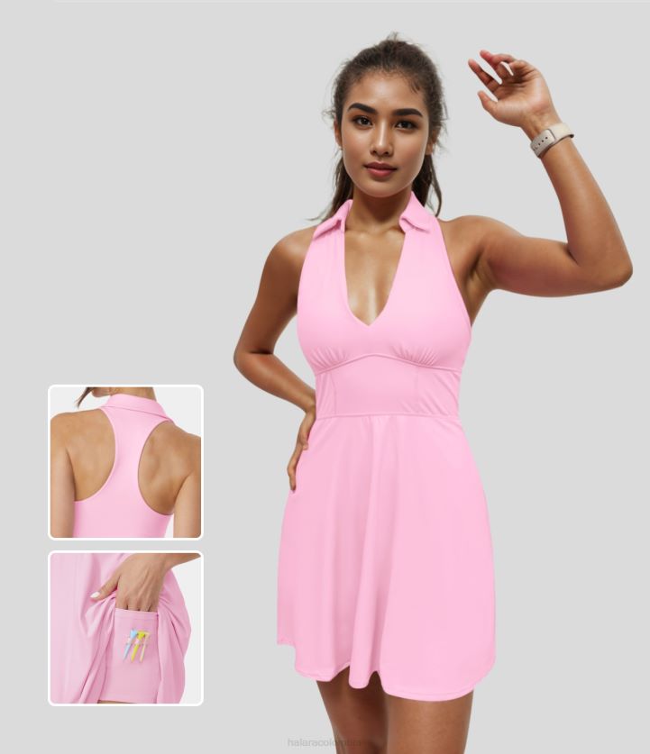 ropa activa ramillete BBV2NZ804 mujer Halara Softlyzero Vestido activo de golf con cuello aireado, espalda cruzada, 2 piezas, tacto fresco, mini acampanado, bolsillo para camiseta de golf