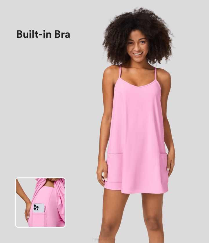 ropa activa ramillete BBV2NZ815 mujer Halara Vestido activo de yoga mini slip de 2 piezas con bolsillo lateral y sujetador incorporado con espalda cruzada