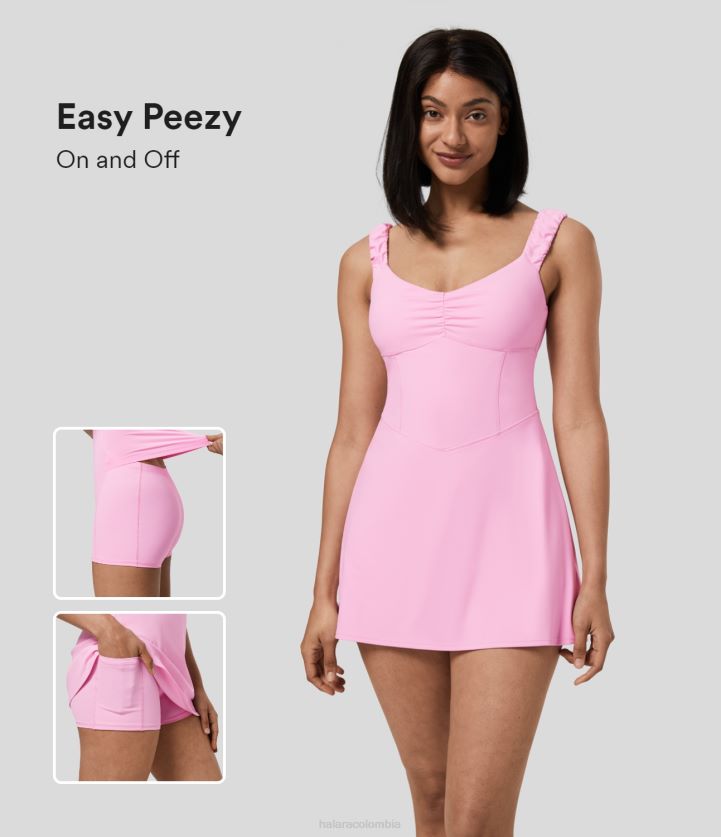 ropa activa ramillete BBV2NZ844 mujer Halara Corsé fruncido sin espalda, minivestido activo de yoga con bolsillo 2 en 1, edición easy peezy