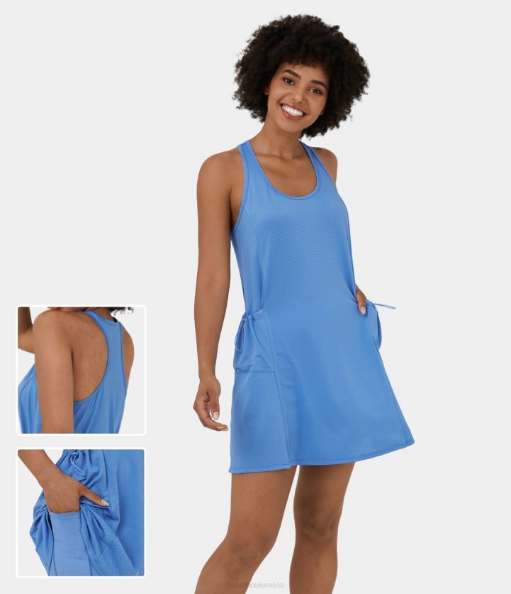 ropa activa regata BBV2NZ951 mujer Halara vestido activo de pickleball sin espalda con espalda cruzada y bolsillos con cordón de 2 piezas