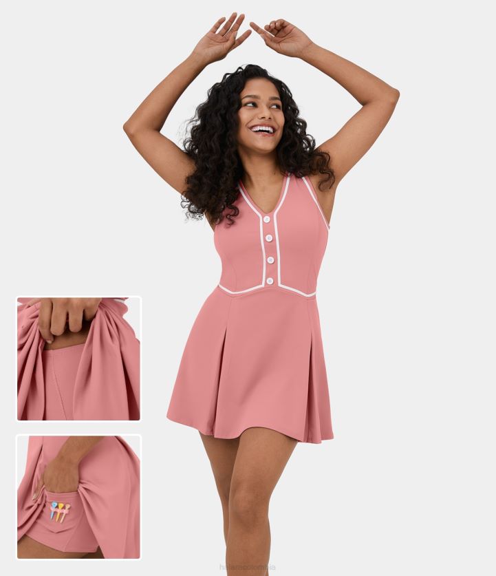 ropa activa rosa caramelo BBV2NZ955 mujer Halara bloque de color plicado bolsillo lateral de 2 piezas vestido activo de mini golf-bolsillo para camiseta de golf