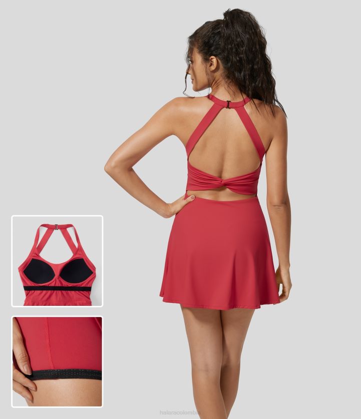 ropa activa salsa BBV2NZ965 mujer Halara mini vestido activo de tenis con bolsillo lateral retorcido y espalda descubierta 2 en 1