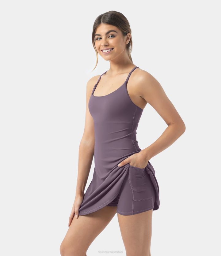 ropa activa tulipán morado BBV2NZ802 mujer Halara vestido activo sin espalda de felpa softlyzero