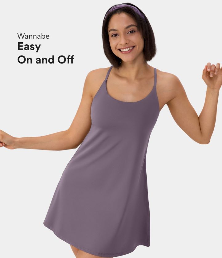ropa activa tulipán morado BBV2NZ858 mujer Halara Mini vestido activo de yoga sin espalda, cruzado y sin espalda de felpa de Softlyzero