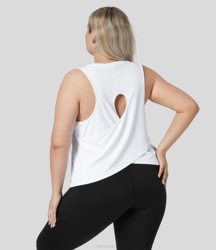 ropa activa blanco BBV2NZ1690 mujer Halara Camiseta sin mangas de yoga unicolor con dobladillo cruzado y aberturas de talla grande