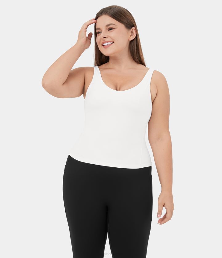 ropa activa blanco BBV2NZ1705 mujer Halara Camiseta sin mangas de yoga de talla grande, lisa, sin espalda, con cuello en V de felpa de softlyzero