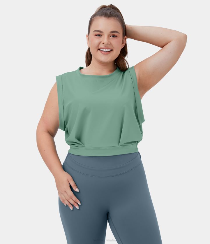ropa activa conducción BBV2NZ1727 mujer Halara Camiseta sin mangas de yoga de talla grande recortada sin mangas con cuello redondo