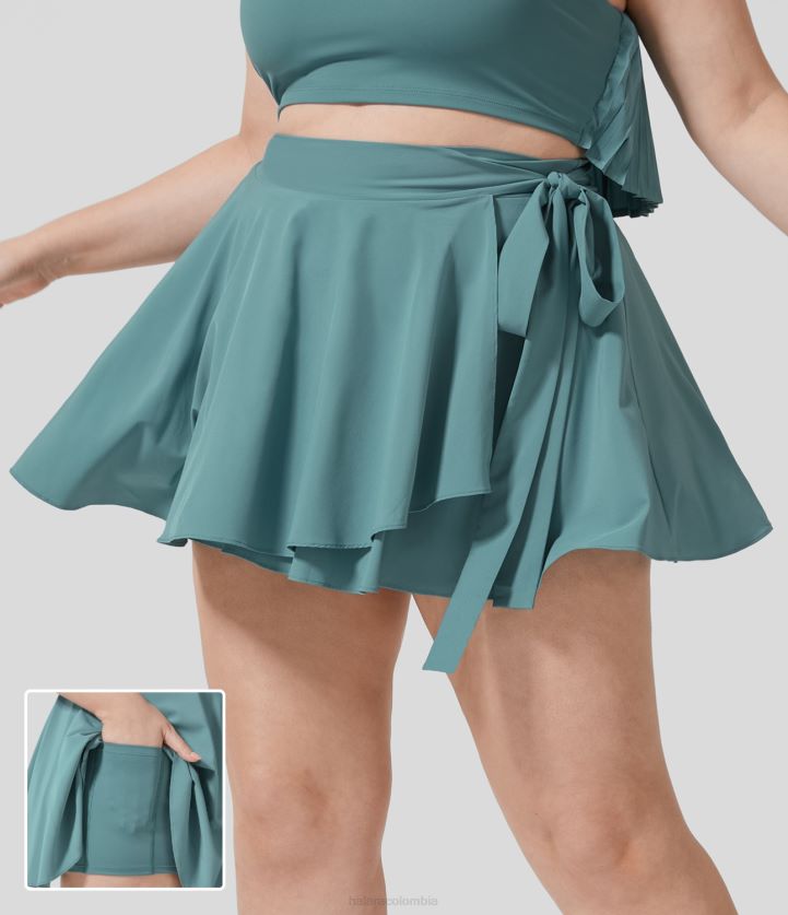 ropa activa azul mineral BBV2NZ546 mujer Halara Breveful falda de talle alto con lazo lateral 2 en 1 bolsillo lateral micro mini acampanada fluida de secado rápido informal de talla grande