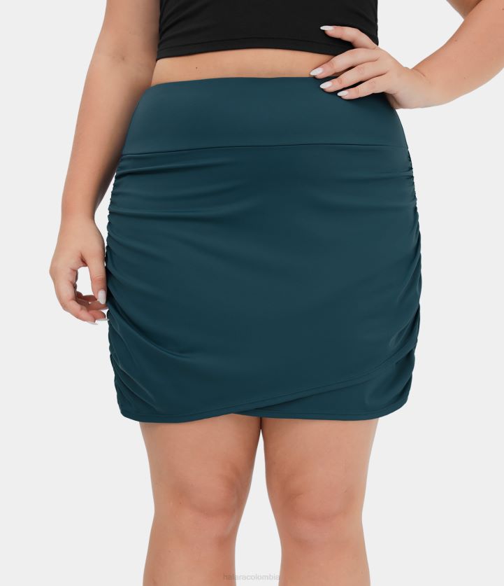 ropa activa mayólica azul BBV2NZ537 mujer Halara Minifalda casual 2 en 1 de talle alto, ceñida al cuerpo, con bolsillo lateral, fruncida, de talla grande