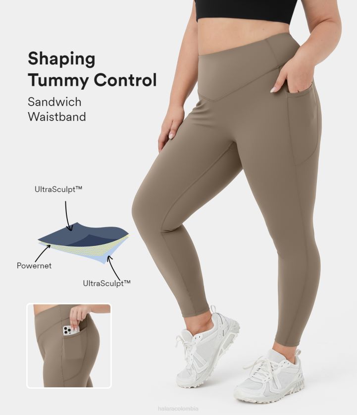 ropa activa amanecer marrón BBV2NZ1574 mujer Halara Leggings de entrenamiento de talla grande con bolsillo lateral con control de barriga y cintura alta