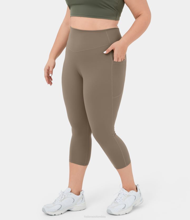 ropa activa amanecer marrón BBV2NZ1575 mujer Halara Leggings capri de entrenamiento moldeadores de talla grande con bolsillo lateral de cintura alta ultrasculpt