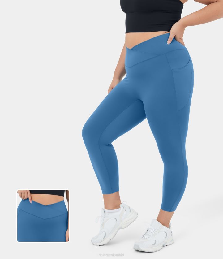 ropa activa azul sombrío BBV2NZ1458 mujer Halara Leggings capri de yoga de talla grande con bolsillo lateral cruzado y cintura alta de Softlyzero