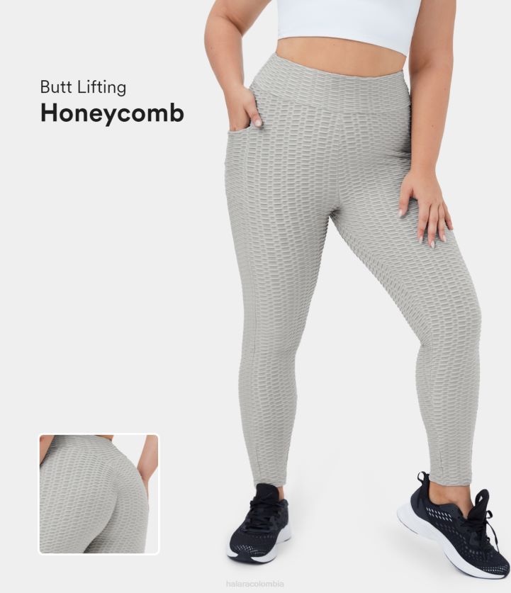 ropa activa gris distante BBV2NZ1490 mujer Halara Leggings de yoga 7/8 de talla grande con forma de panal y levantamiento de glúteos fruncidos de talle alto