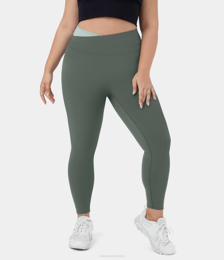 ropa activa humo gris verde BBV2NZ1469 mujer Halara leggings de talla grande 7/8 con bloques de color cruzados de softlyzero
