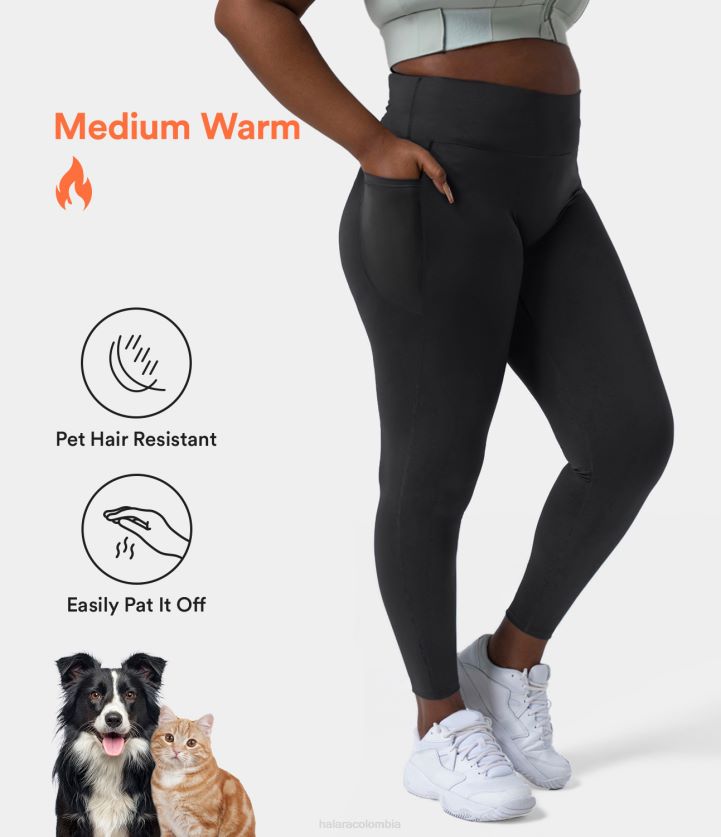 ropa activa negro BBV2NZ1517 mujer Halara Patitoff mallas informales 7/8 de talla grande con bolsillo lateral cruzado de forro polar resistente al pelo de mascotas