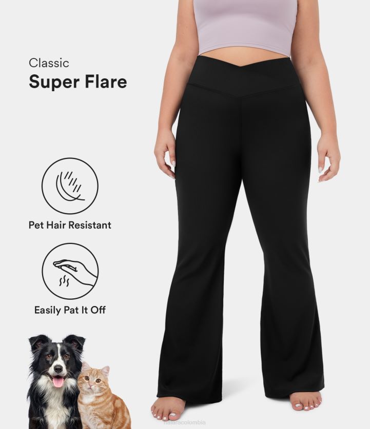 ropa activa negro BBV2NZ1518 mujer Halara Leggings súper acampanados de talla grande con bolsillo trasero de talle alto cruzado resistente al pelo de mascotas Patitoff Flow