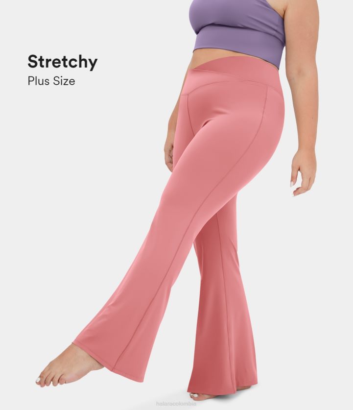 ropa activa rosa caramelo BBV2NZ334 mujer Halara Leggings cruzados de talle alto con bolsillo trasero y talla grande súper acampanados