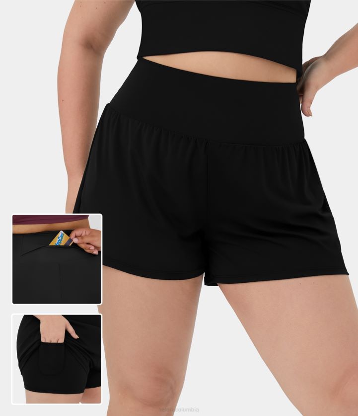 ropa activa negro BBV2NZ2123 mujer Halara Bolsillo trasero más bolsillo lateral oculto Pantalones cortos de gimnasio 2 en 1 de talla grande de 3,5''