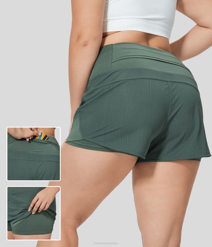 ropa activa pato verde BBV2NZ2140 mujer Halara pantalones cortos de yoga 2 en 1 con bolsillo trasero en la cintura y cintura alta, tallas grandes