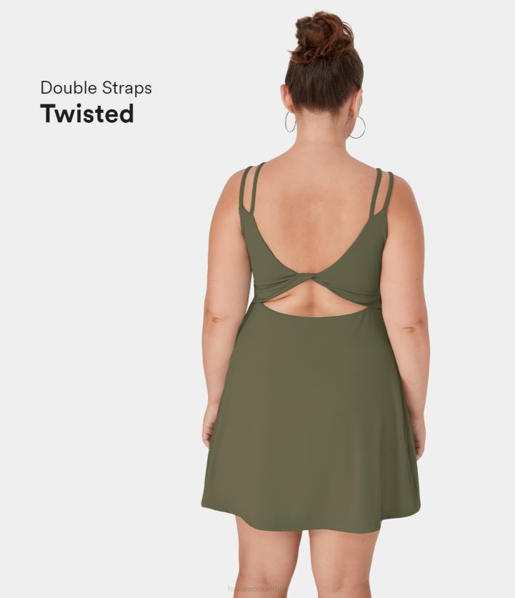 ropa activa hierba gris verde BBV2NZ2163 mujer Halara vestido de actividad de talla grande de 2 piezas retorcido sin espalda con tirantes dobles de felpa softlyzero de todos los días
