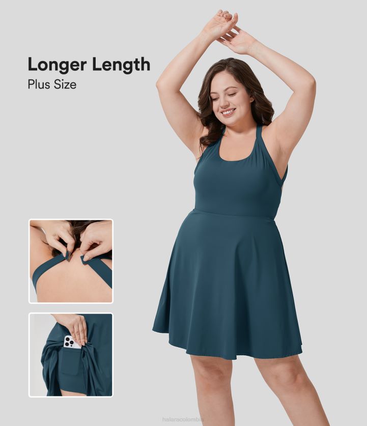 ropa activa mayólica azul BBV2NZ2149 mujer Halara Vestido de baile de ballet con mini barra, escote en U, espalda descubierta, corte retorcido, 2 en 1, longitud más larga