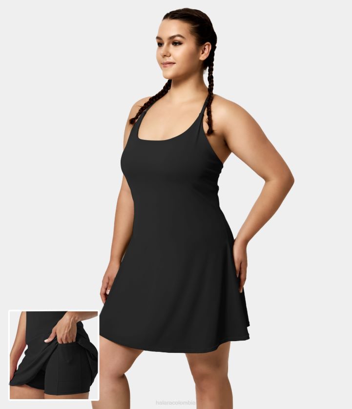 ropa activa negro BBV2NZ2154 mujer Halara Todos los días, softlyzero, aireado, sin espalda, 2 en 1, bolsillo lateral, tacto fresco, minivestido de talla grande, Euphoria Air