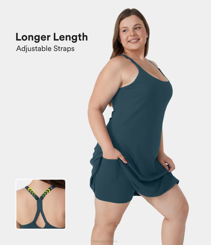 ropa activa tinta verde BBV2NZ2155 mujer Halara todos los días softlyzero vestido aireado sin espalda de talla grande-euphoria air-vestido más largo de tacto fresco y tirantes ajustables