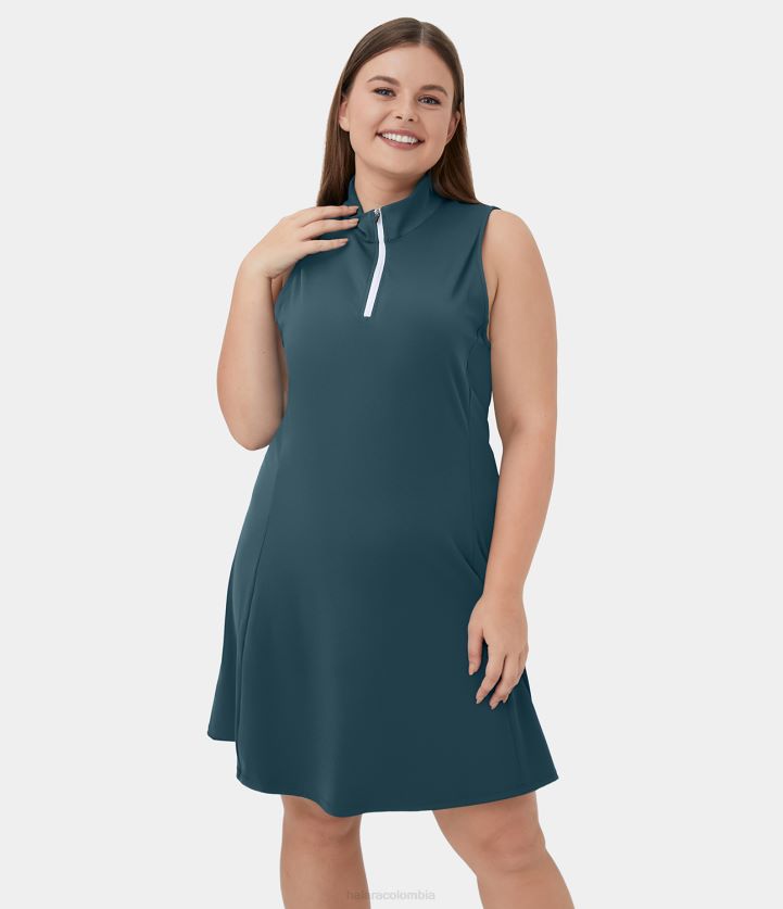 ropa activa tinta verde BBV2NZ2161 mujer Halara Softlyzero aireado media cremallera liso conjunto de 2 piezas vestido de golf de tacto fresco de talla grande: mantente listo