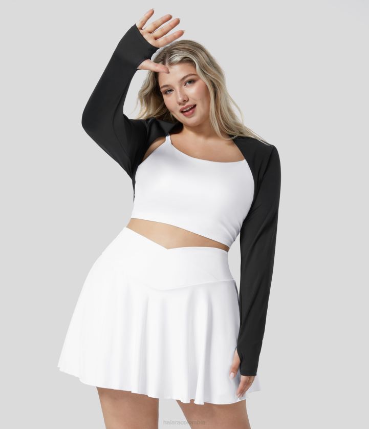 ropa activa negro BBV2NZ1948 mujer Halara Top deportivo corto con abertura para el pulgar y tacto fresco de softlyzero, top deportivo tipo bolero de golf de talla grande