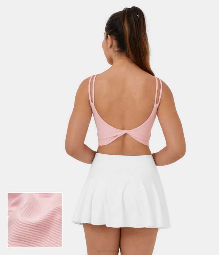 ropa cornejo rosa BBV2NZ1663 mujer Halara Camiseta sin mangas de algodón casual recortada retorcida sin espalda con tirantes dobles de punto acanalado