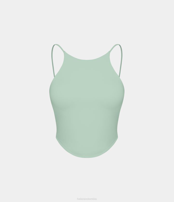 ropa original BBV2NZ1667 mujer Halara Camiseta sin mangas informal recortada con dobladillo curvado y espalda descubierta con tirantes finos de felpa de softlyzero