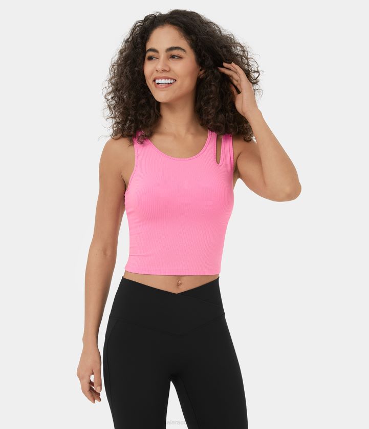 ropa prisma rosa BBV2NZ1640 mujer Halara Top corto sin mangas de yoga con corte asimétrico y punto de canalé