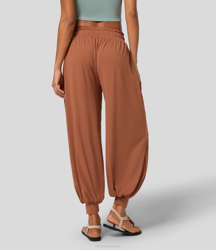 ropa Ambar marrón BBV2NZ16 mujer Halara Joggers casuales bohemios con bolsillo lateral plisado y cordón de talle bajo