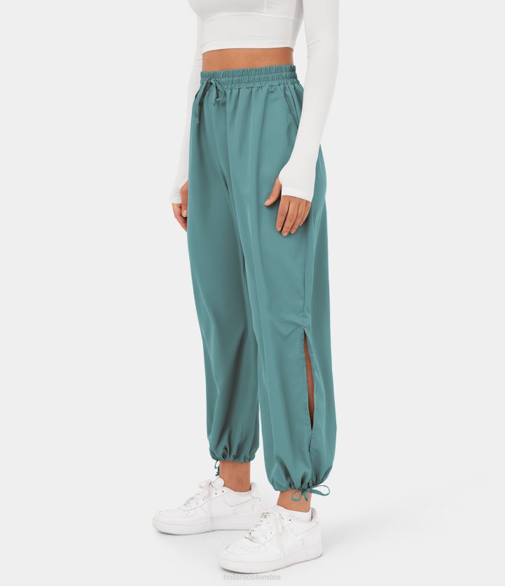ropa azul mineral BBV2NZ23 mujer Halara joggers casuales de secado rápido con dobladillo dividido y bolsillo lateral con cordón ajustable y cintura alta