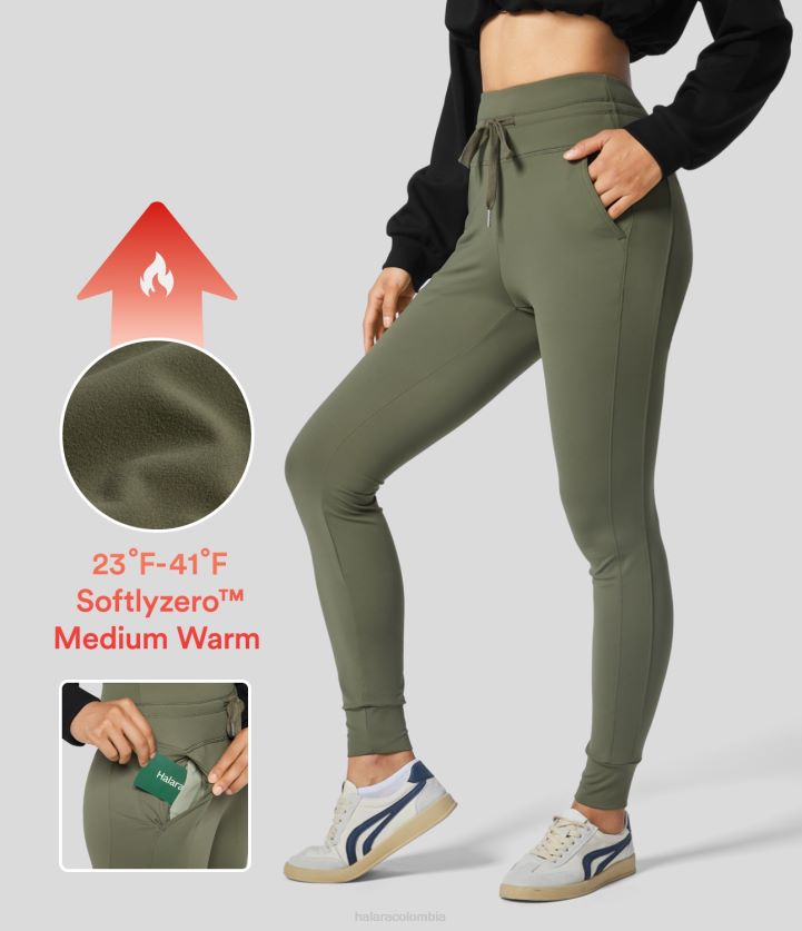 ropa hierba gris verde BBV2NZ44 mujer Halara joggers de yoga largos con cordón ajustable y bolsillo lateral de polar de softlyzero