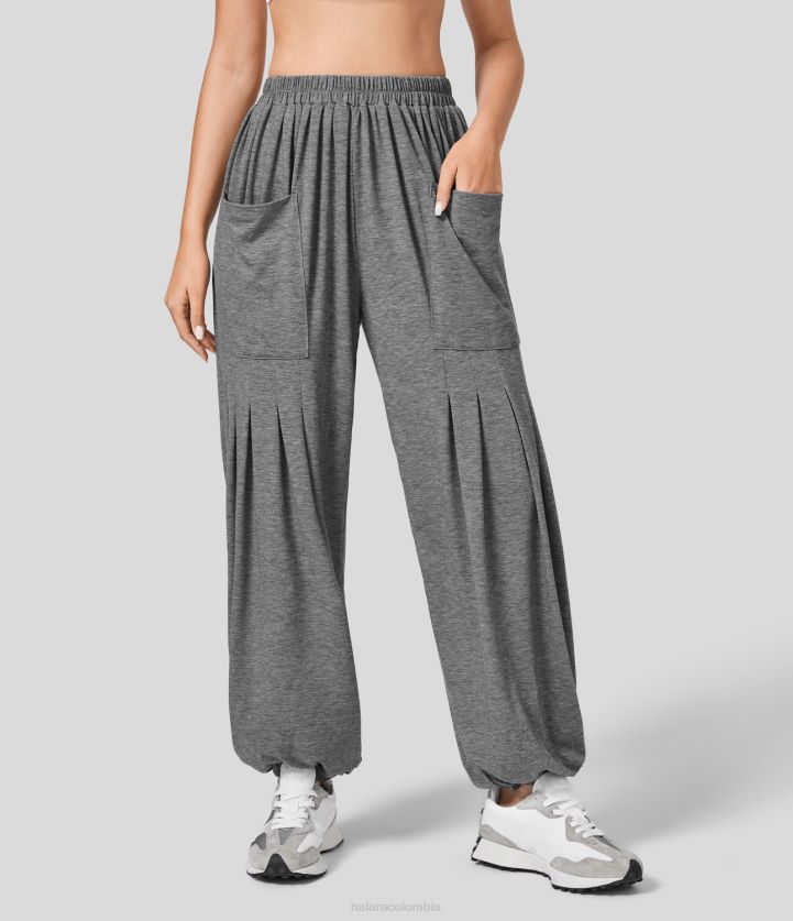 ropa hilo floral gris oscuro BBV2NZ72 mujer Halara Joggers informales relajados con bolsillo delantero y cintura alta