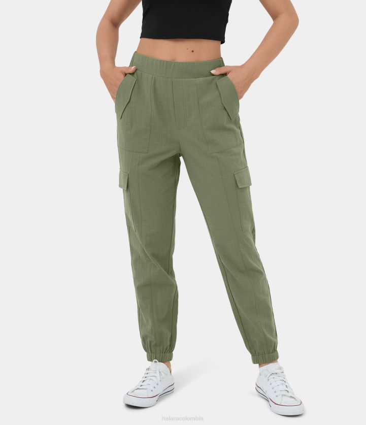 ropa loden verde BBV2NZ41 mujer Halara Joggers cargo informales de algodón con múltiples bolsillos y cinturilla elástica de talle medio