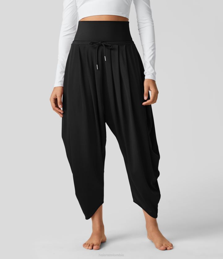 ropa negro BBV2NZ19 mujer Halara joggers casuales con bolsillo lateral plisado y cordón ajustable de talle alto