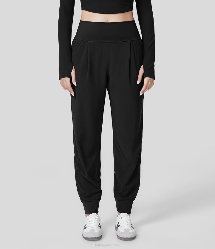 ropa negro BBV2NZ35 mujer Halara joggers casuales de secado rápido con bolsillo lateral plisado y cintura alta