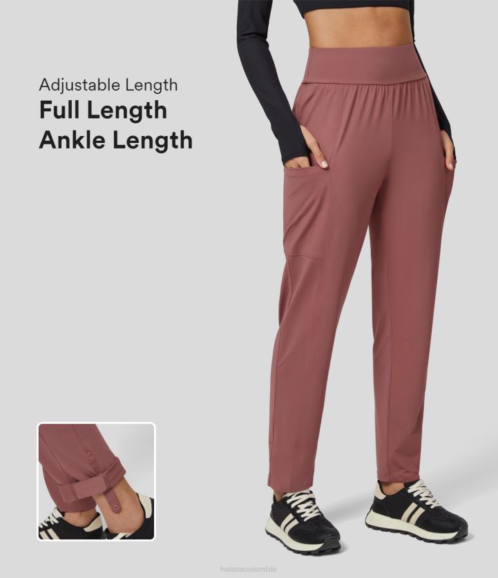 ropa rosa claro rojo BBV2NZ17 mujer Halara pantalones casuales cónicos con dobladillo ajustable y bolsillo lateral de cintura alta