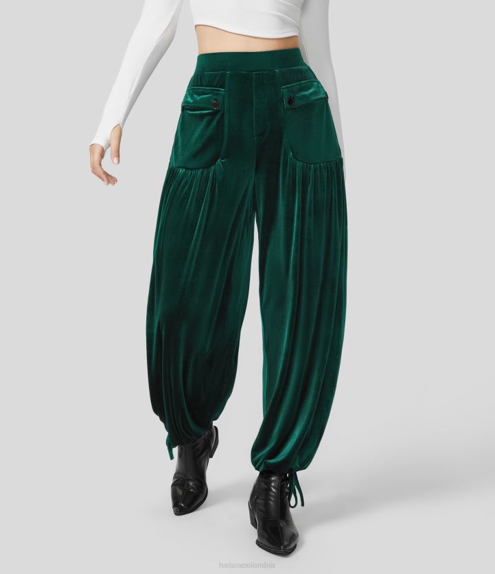 ropa selva BBV2NZ96 mujer Halara joggers casuales de terciopelo con dobladillo ajustable y bolsillo lateral delantero de talle alto