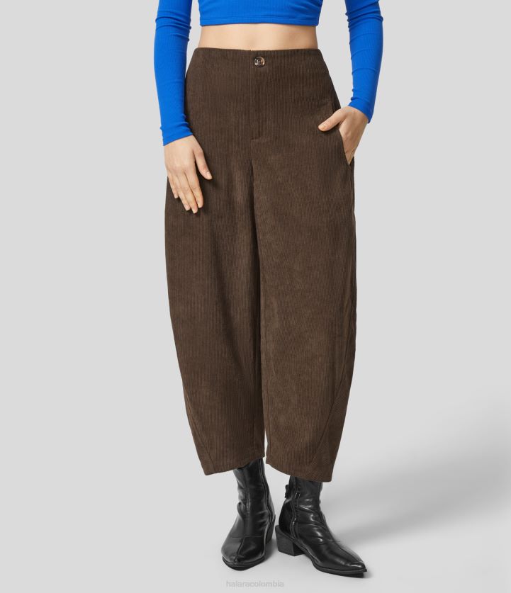 ropa taza pequeña BBV2NZ56 mujer Halara joggers casuales de pana con bolsillo lateral con cremallera y botones de talle alto