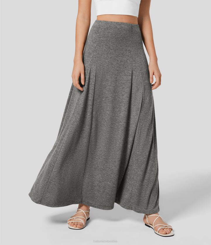 ropa hilo floral gris oscuro BBV2NZ696 mujer Halara Falda larga informal acampanada con cremallera lateral y cintura alta