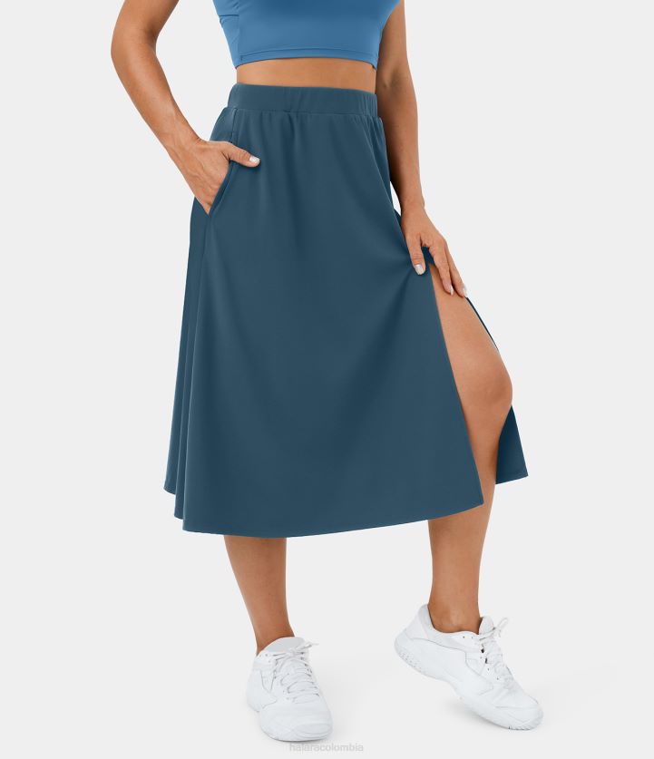 ropa mayólica azul BBV2NZ733 mujer Halara falda casual midi con abertura y bolsillo lateral de cintura alta
