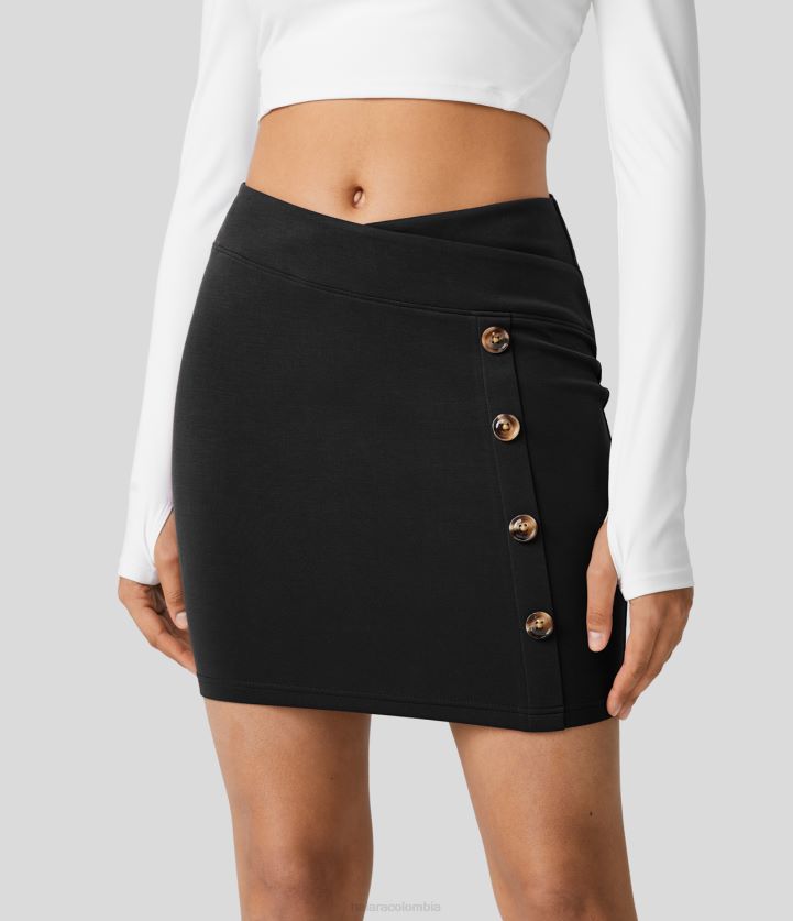 ropa negro BBV2NZ572 mujer Halara Minifalda casual ajustada con botones decorativos cruzados de talle alto